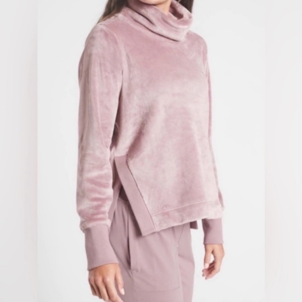 ATHLETA Velour Plush Turtleneck Pullover Sweatshirt XXS Mauve Pink Cozy Lounge